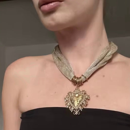 Cloth Chain Heart Pendant Necklace
