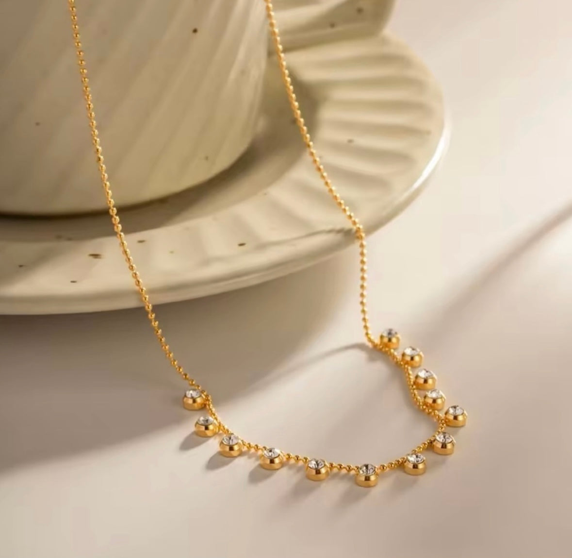 Zirconia Charms Bead Chain Necklace