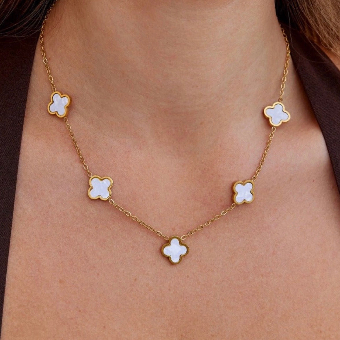 Four-Leaf White Clover Necklace