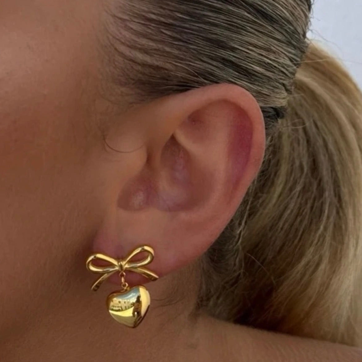 Bow Shaped Heart Pendant Earrings