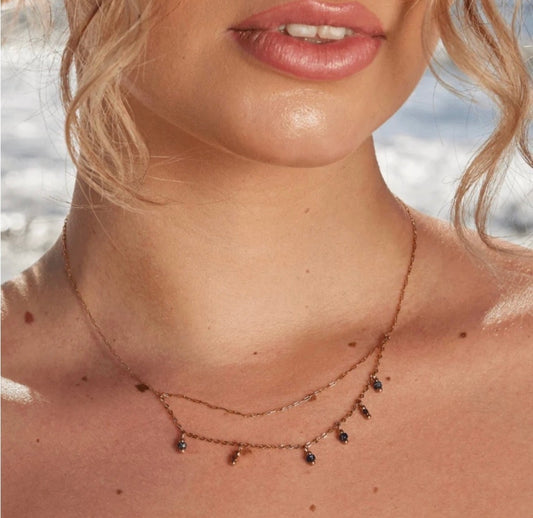 Delicate Shiny Colored Stone
Tassel Chain Necklace