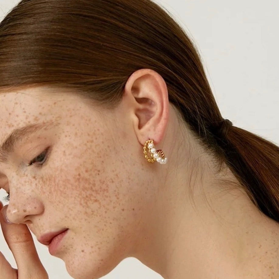 Bead Pearl Hoop Earrings