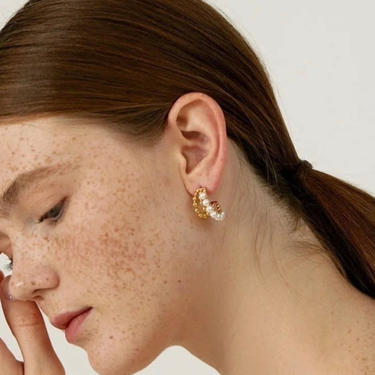 Bead Pearl Hoop Earrings