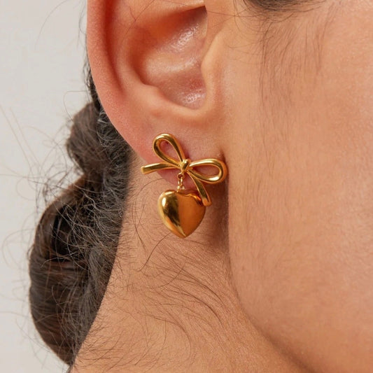 Bow Shaped Heart Pendant Earrings