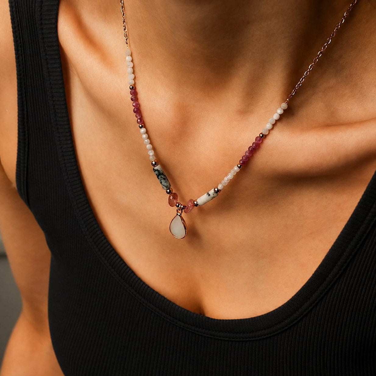 Bead Gemstone White Necklace