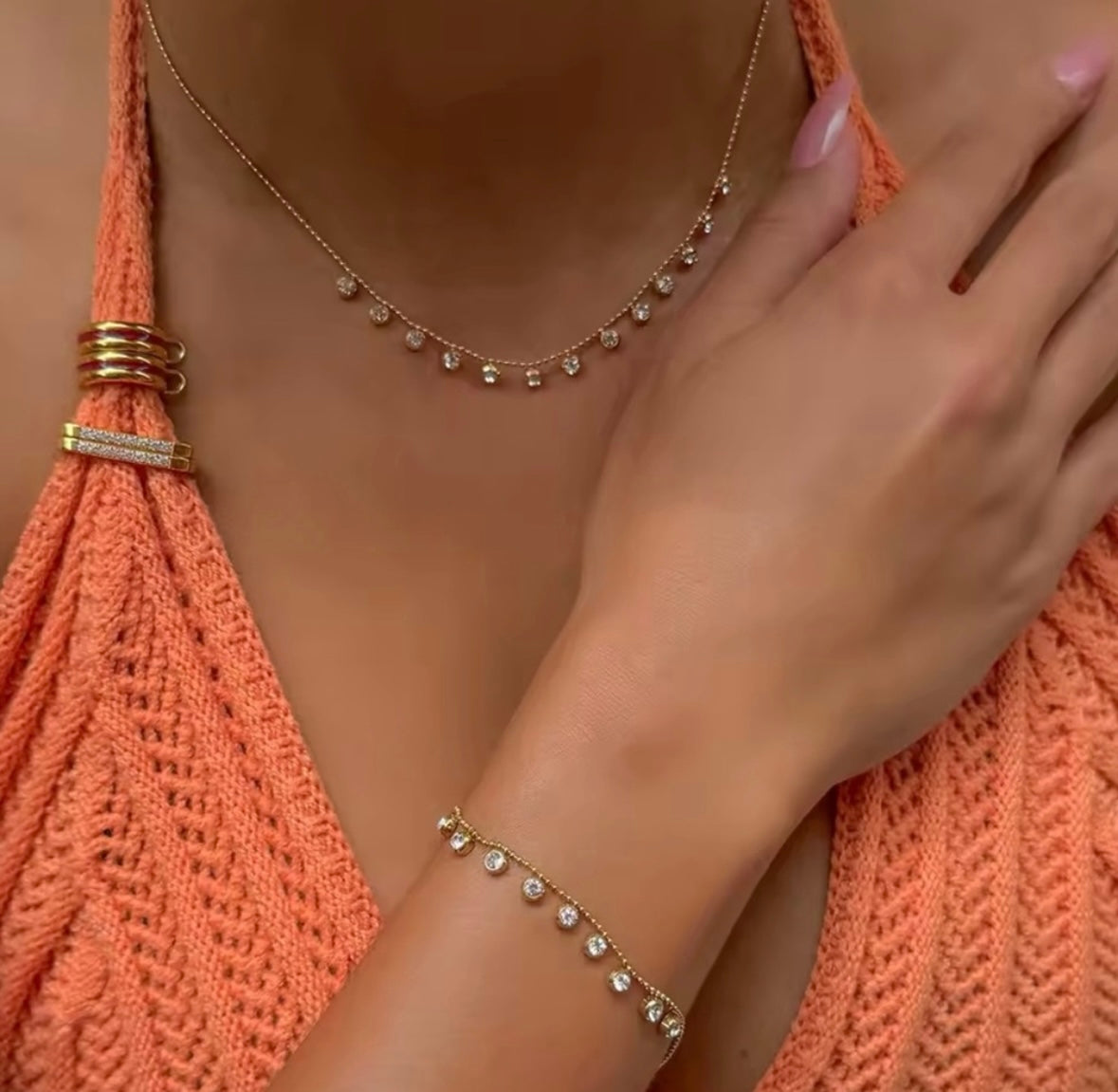 Zirconia Charms Bead Chain Necklace