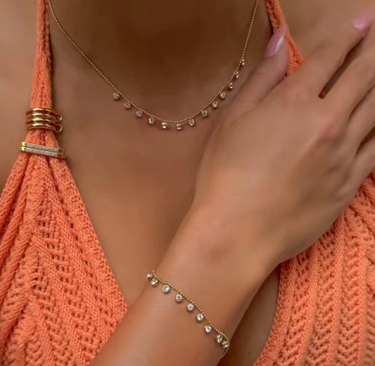 Zirconia Charms Bead Chain Necklace