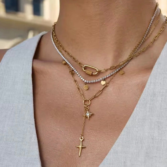Four Star Pendant Chain Necklace