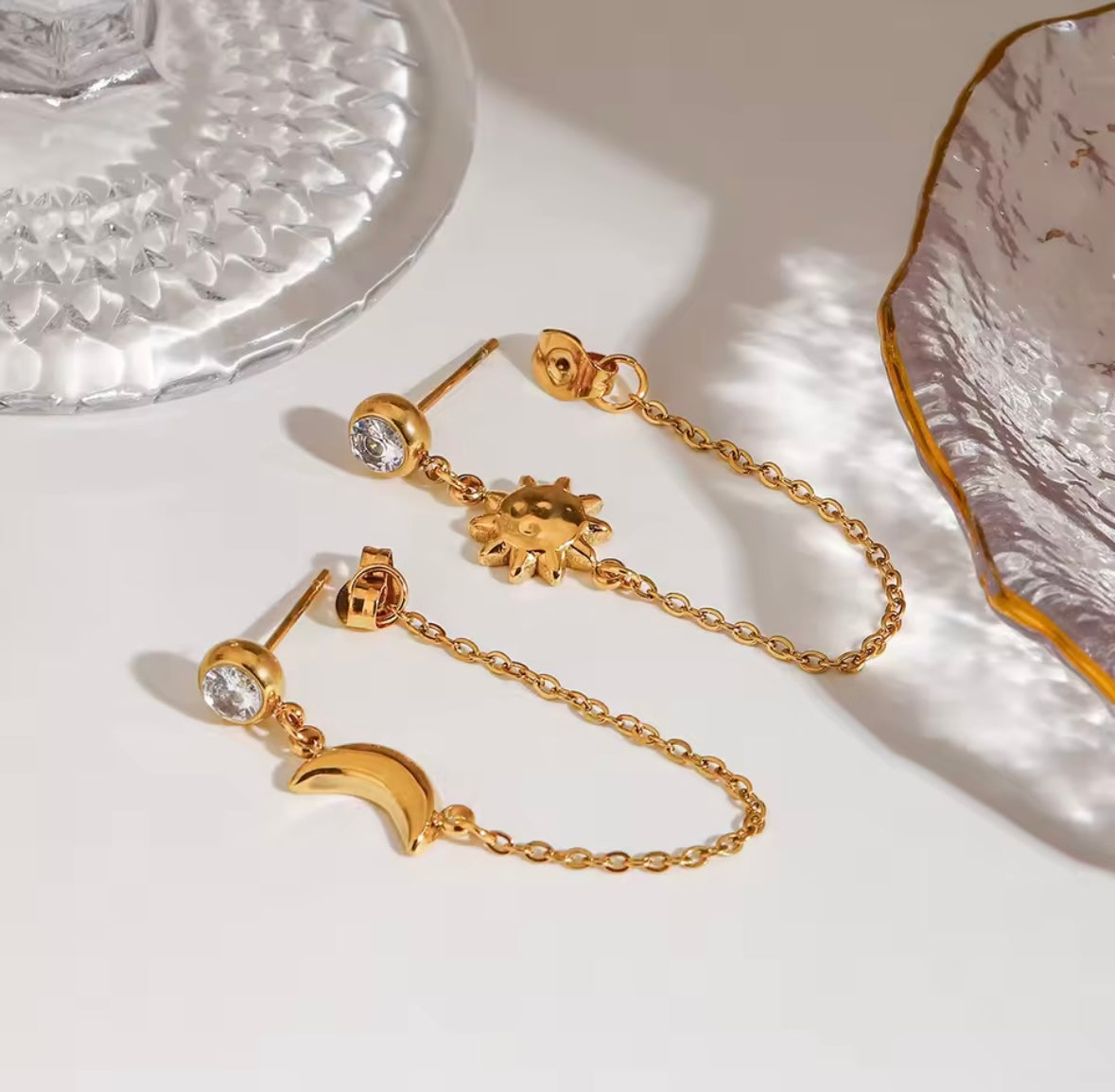 Star and Moon Pendant Earrings