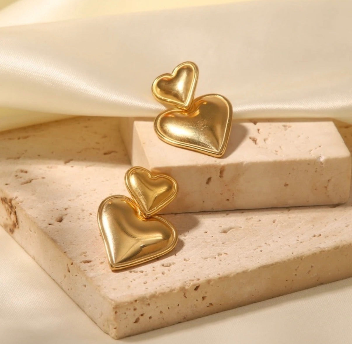 Double Heart Drop Earrings