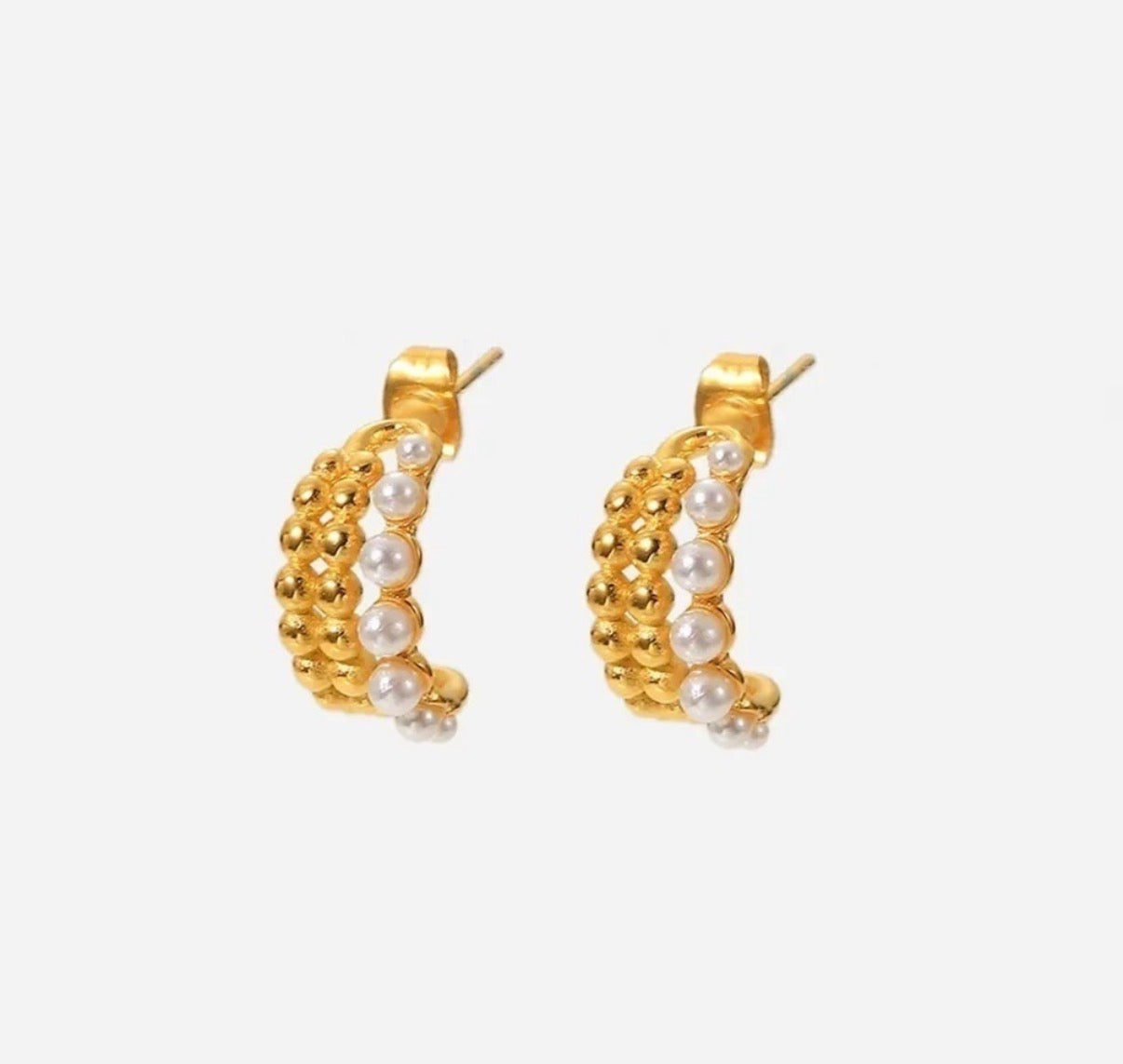 Bead Pearl Hoop Earrings