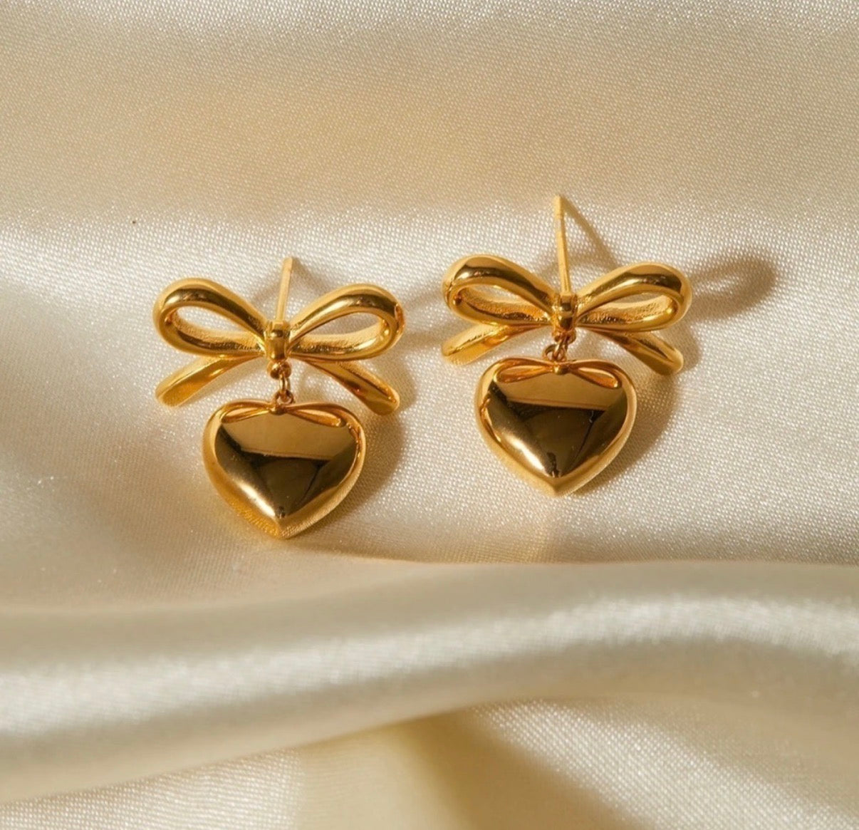 Bow Shaped Heart Pendant Earrings