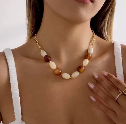 Amber Stained Resin Beaded Necklace