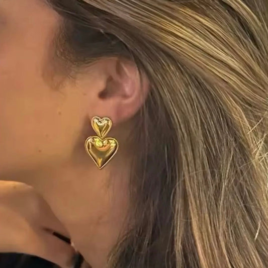 Double Heart Drop Earrings