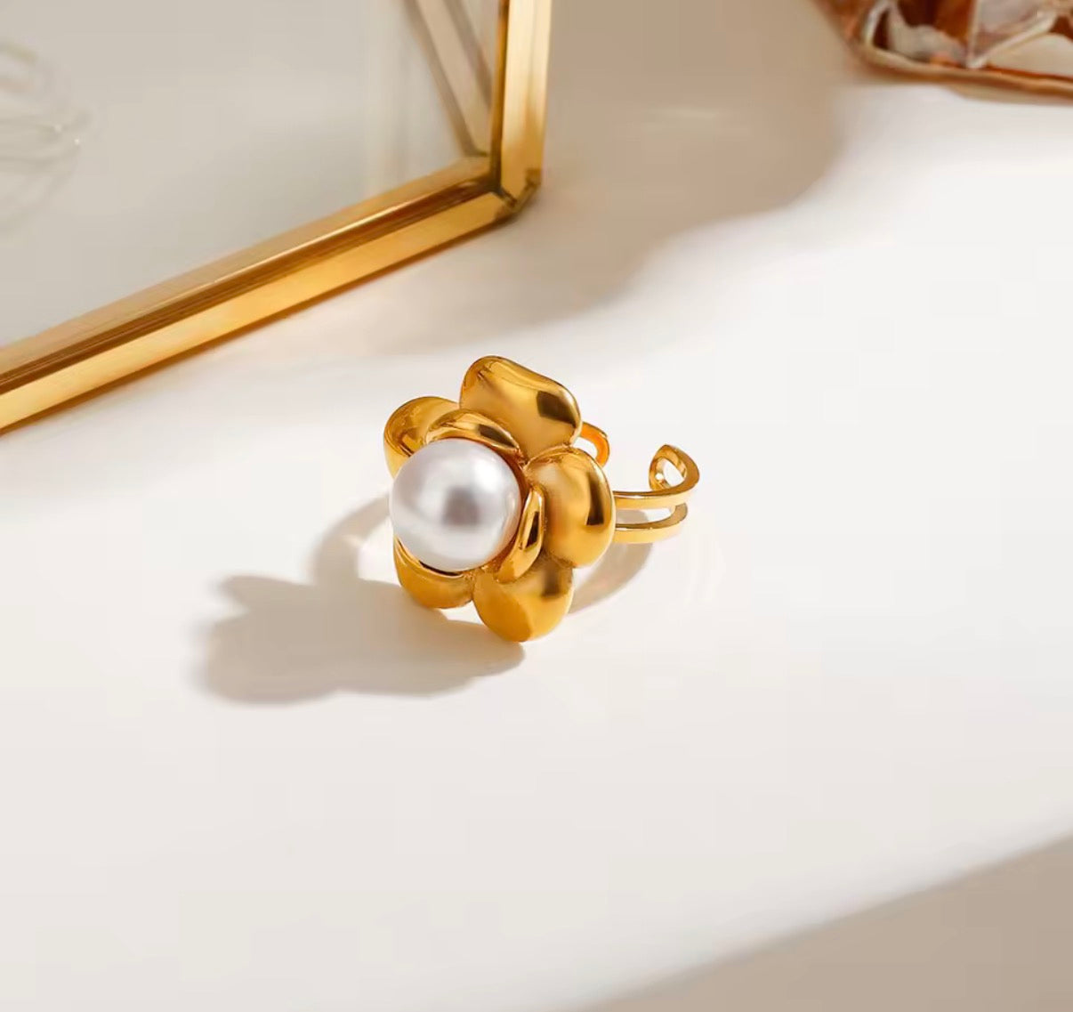 Pearl Flower Open Ring