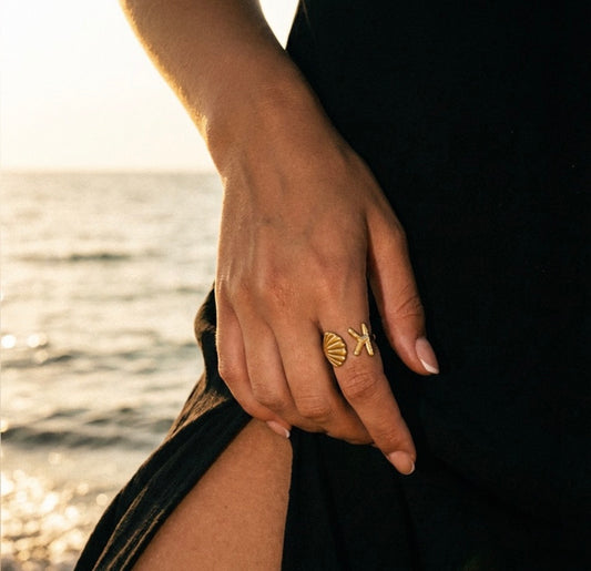 Ocean Shell & Starfish Open Ring
