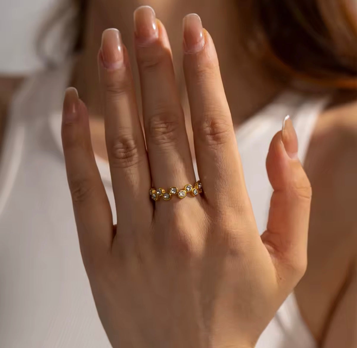 White Zirconia Staggered Open Ring