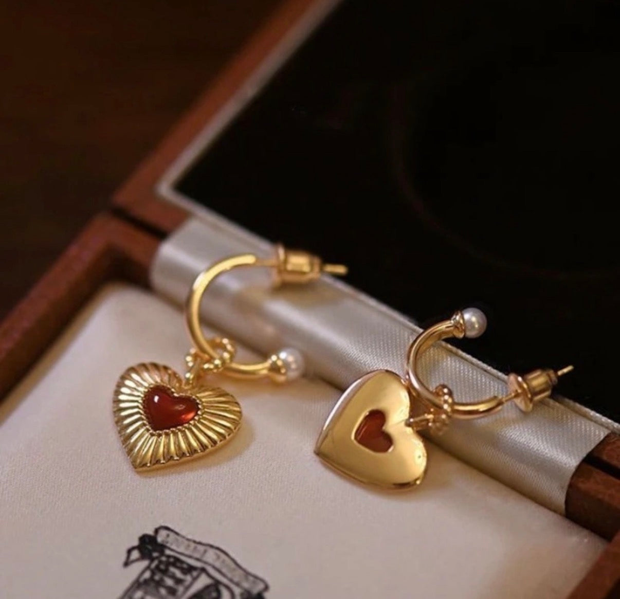 Red Agate Love Heart Earrings