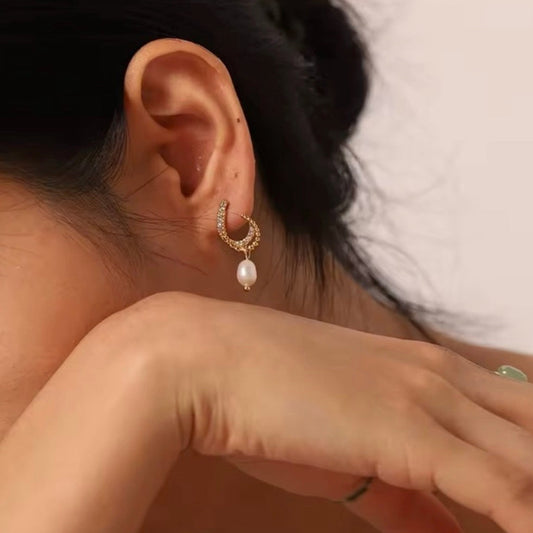Rebecca Stone & Pearl Drop Earrings