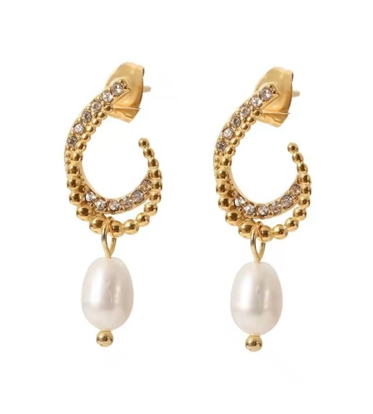 Rebecca Stone & Pearl Drop Earrings
