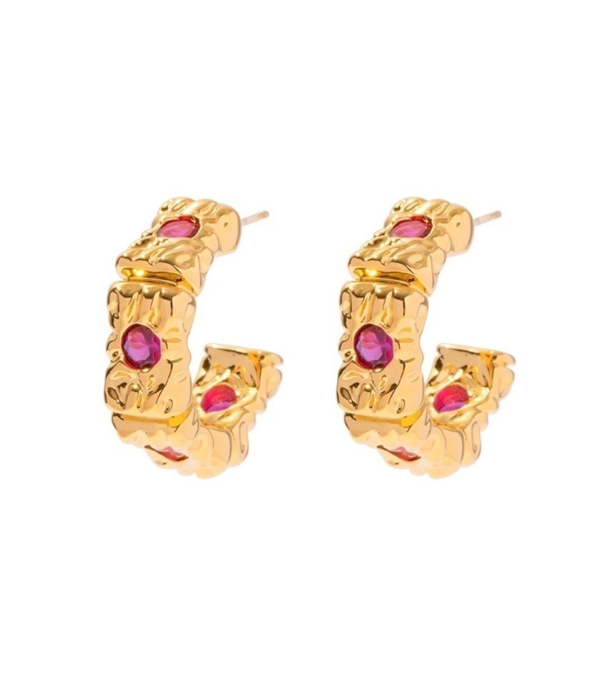 Pink Cubic Zirconia C Shaped Earrings