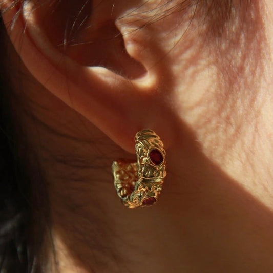 Pink Cubic Zirconia C Shaped Earrings